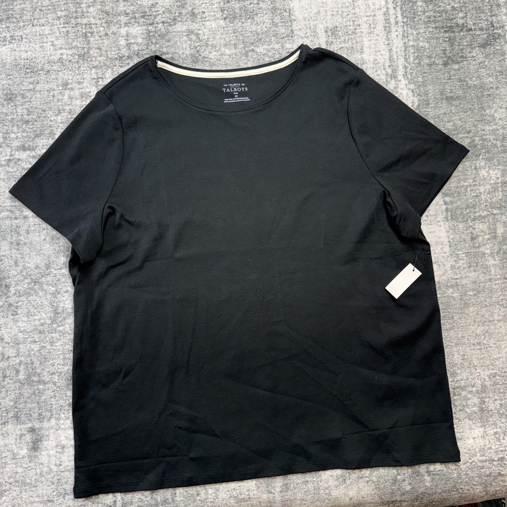 Talbots Tee Shirt Womens 3X‎ Plus Black Short Sleeve Pima Cotton T-Shirt Minimal - Picture 2 of 8